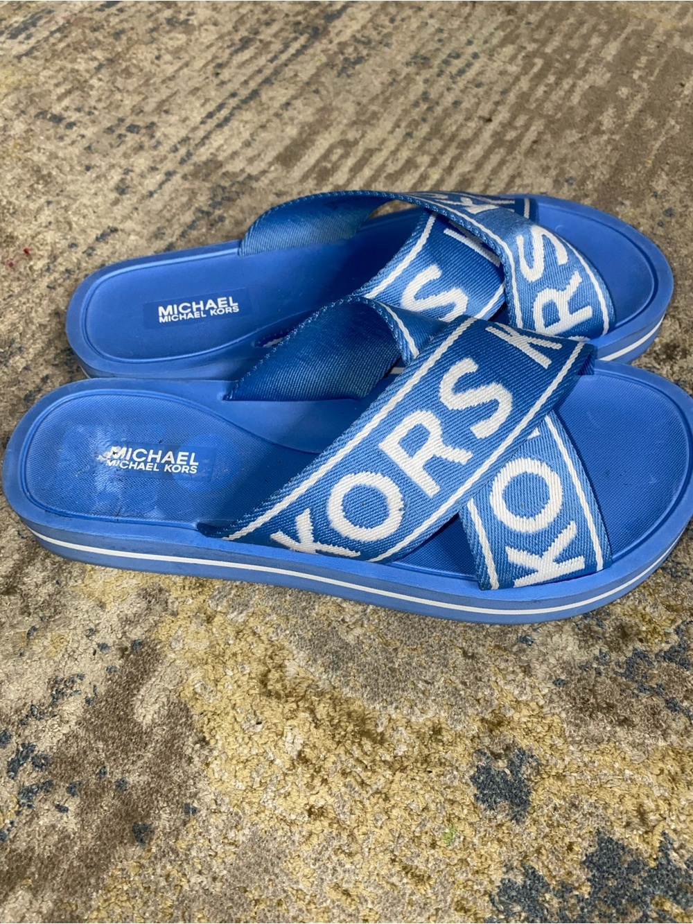 Blue Michael Kors Sparrow Slide Sandals
